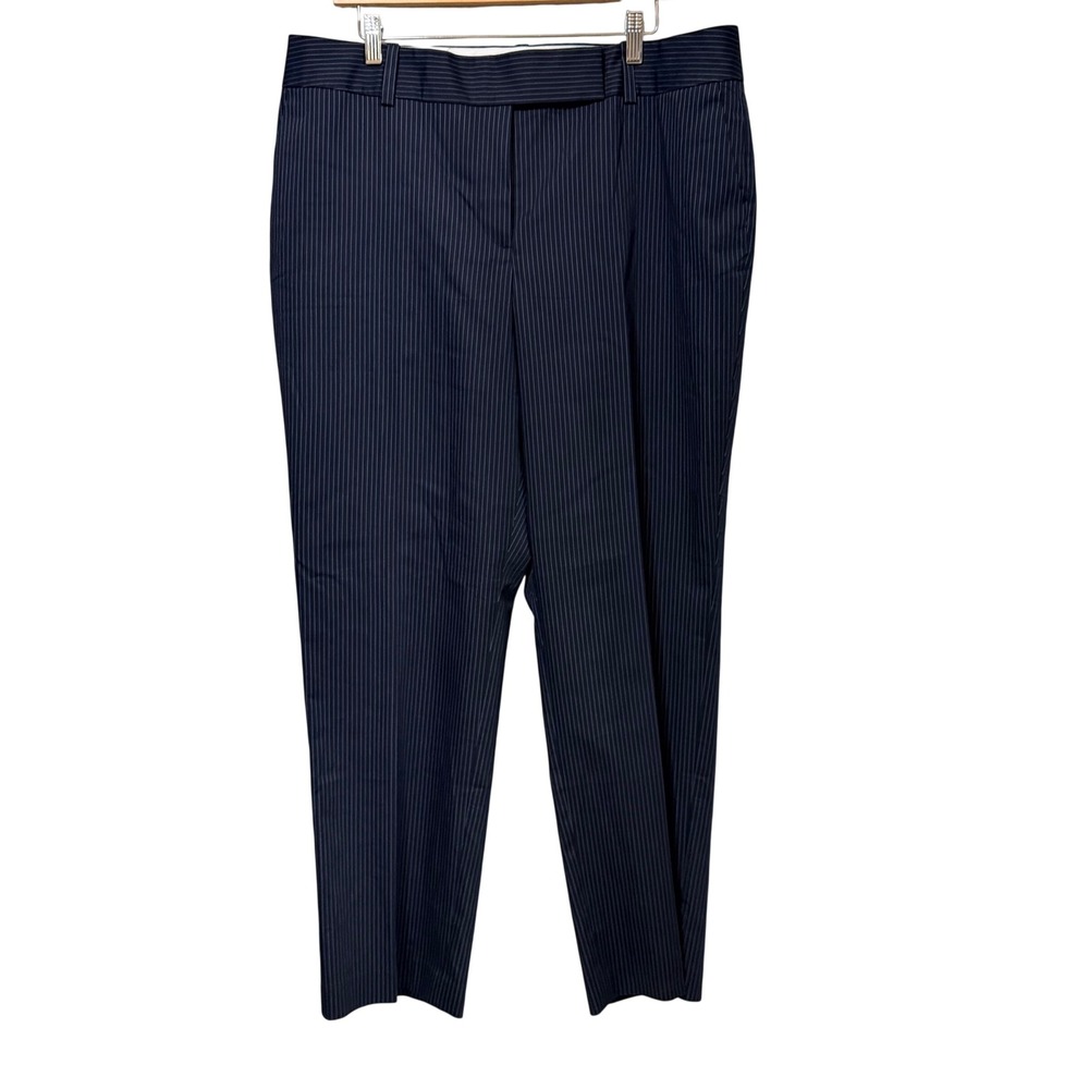 Ann Taylor Womens Navy Blue Pinstripe Curvy Fit Straight Leg Dress Pants Size 16